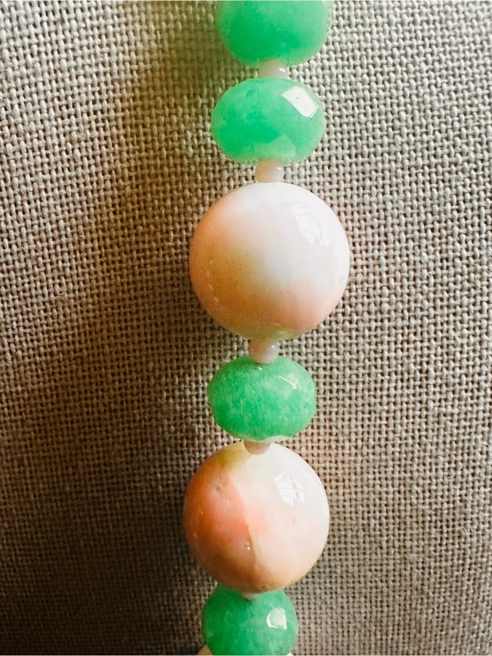 Green Genuine Jade and Pale Pink AngelSkin Coral Beaded Necklace - Women Jewelry - Picture 10 of 13